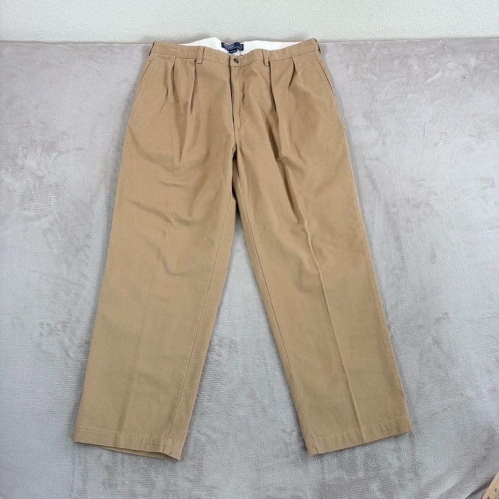 Vintage Polo Ralph Lauren Double Pleated Andrew Chino Pants Beige Men 40x30 Prep